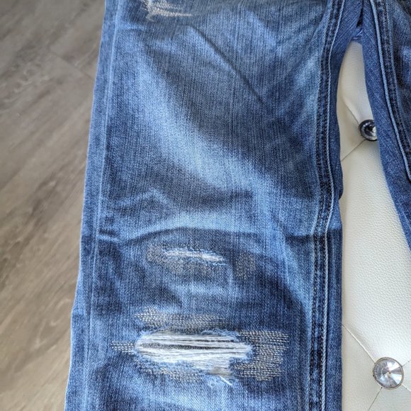 #195 WHBM Girlfriend Style Jeans- metallic thread at factory distressed areas - Picture 4 of 6